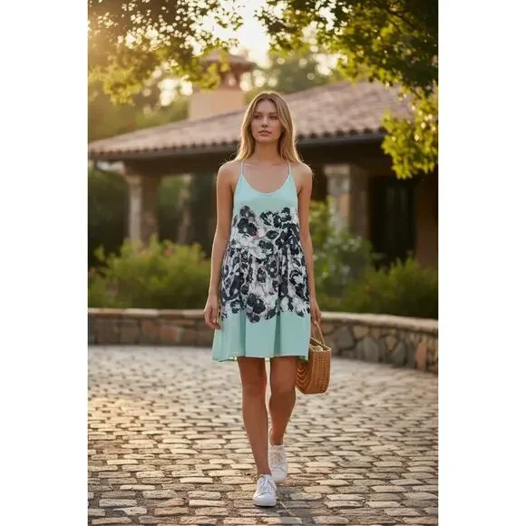 Free People Intimately Floral Strappy Trapeze Mini Dress Mint Green Small Petite - Picture 2 of 11